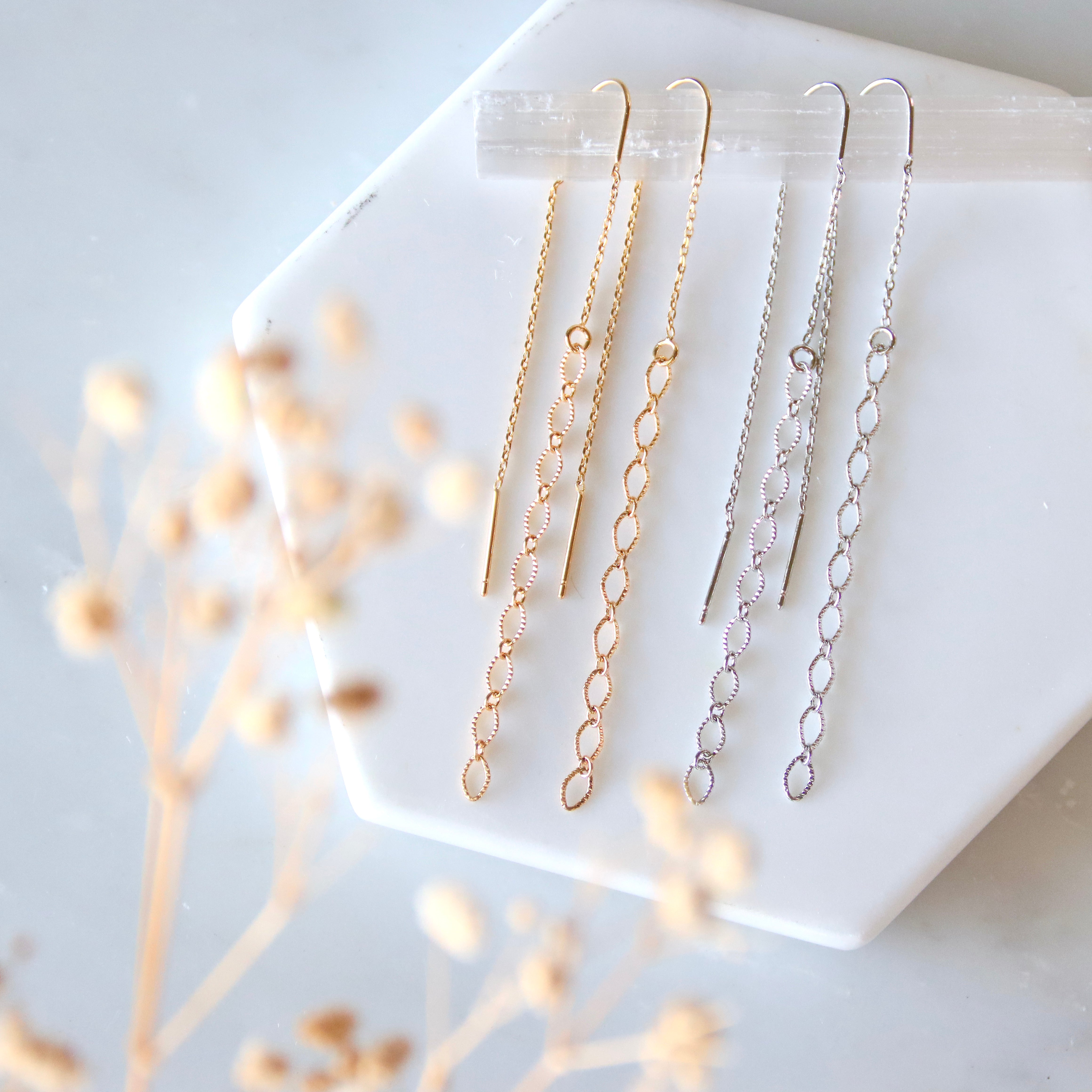 Textured Threader Earrings - Gold and Silver