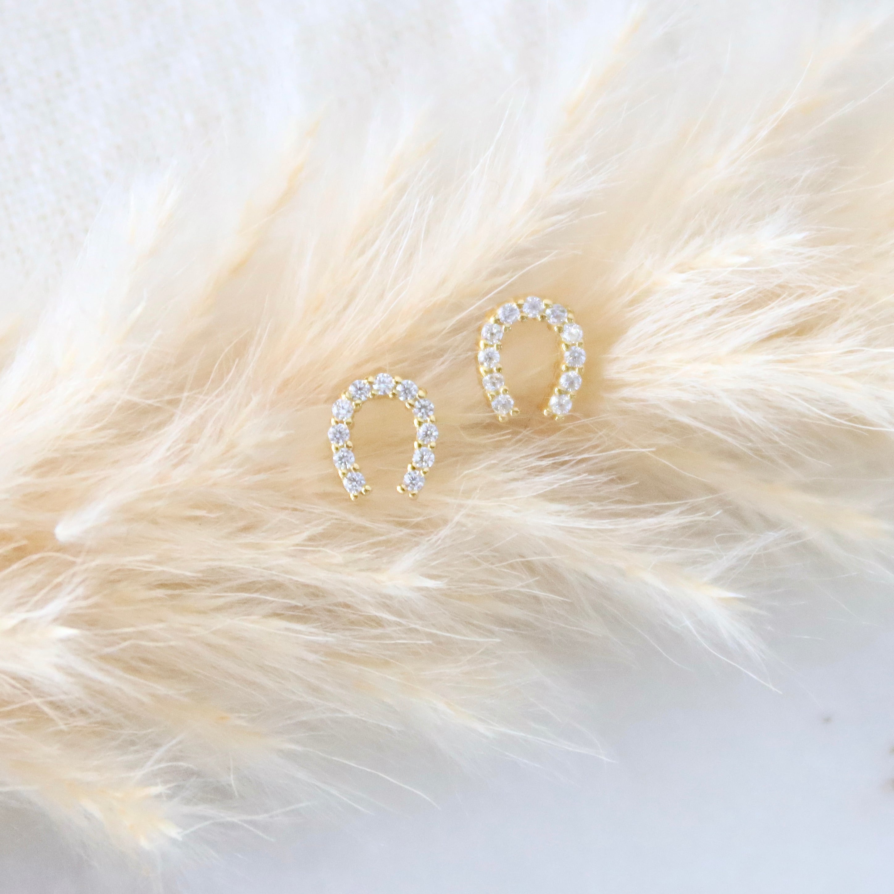 CZ Mini Horseshoe Stud Earrings - Hypoallergenic