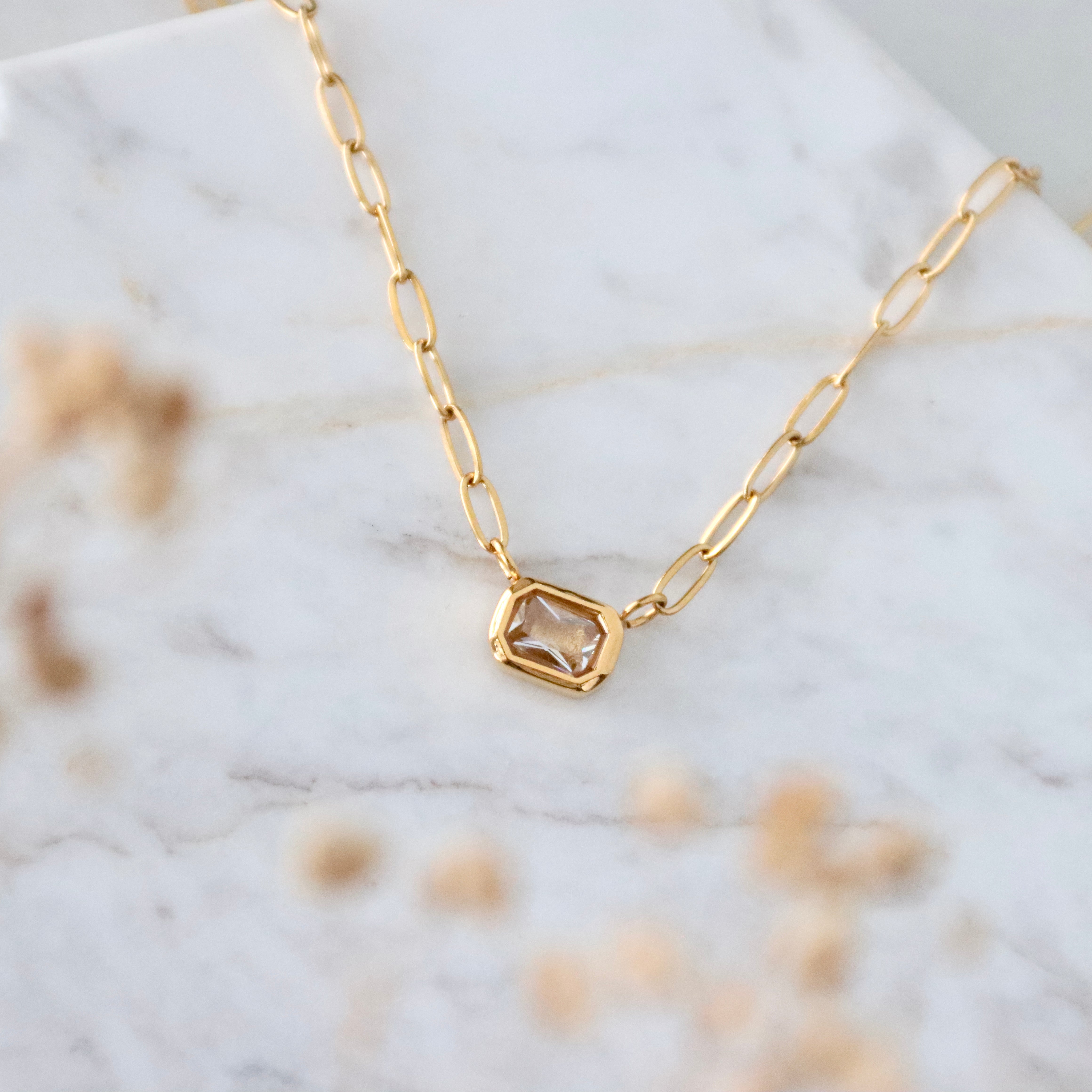 CZ Rectangle Necklace - Waterproof