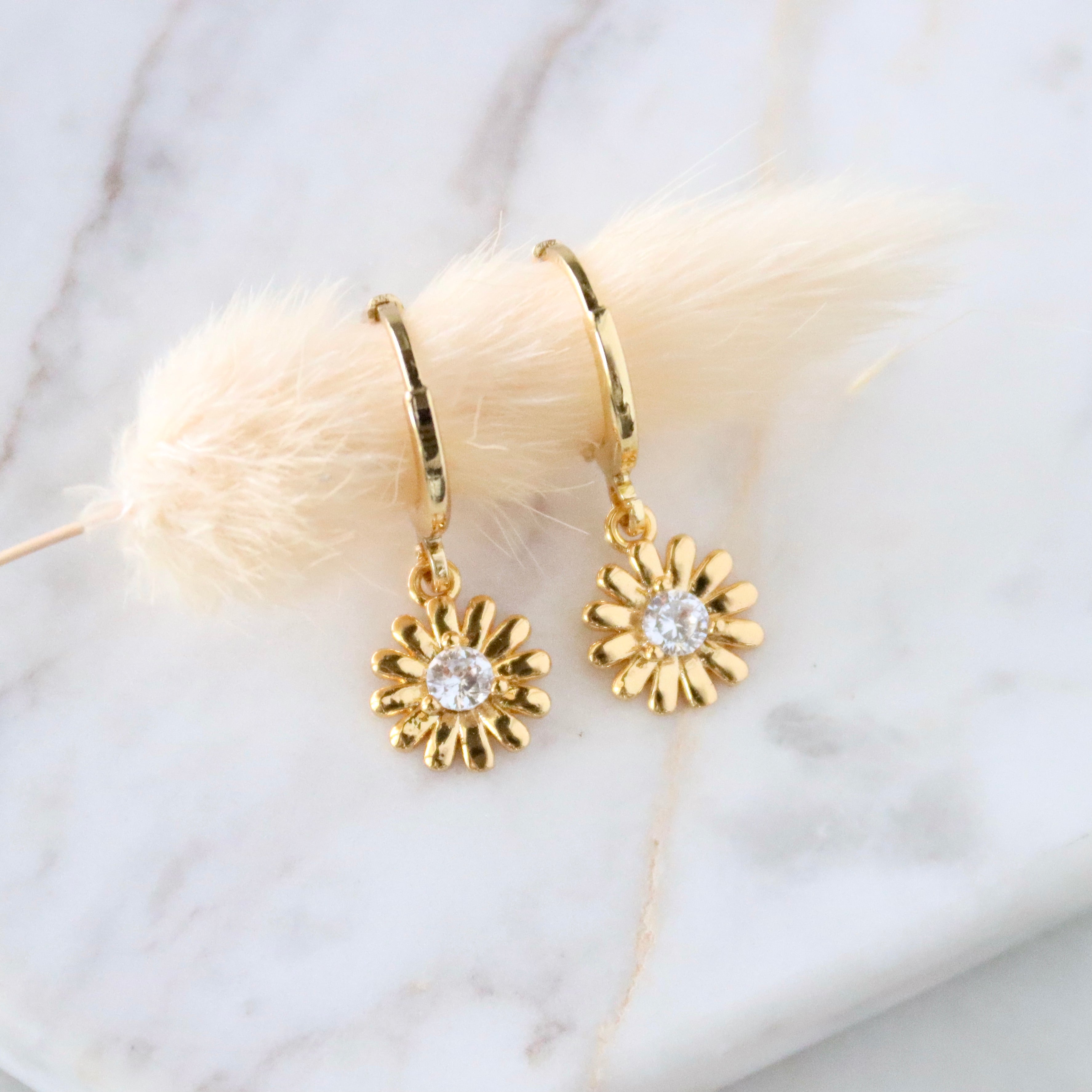 Zircon Daisy Huggie Earrings
