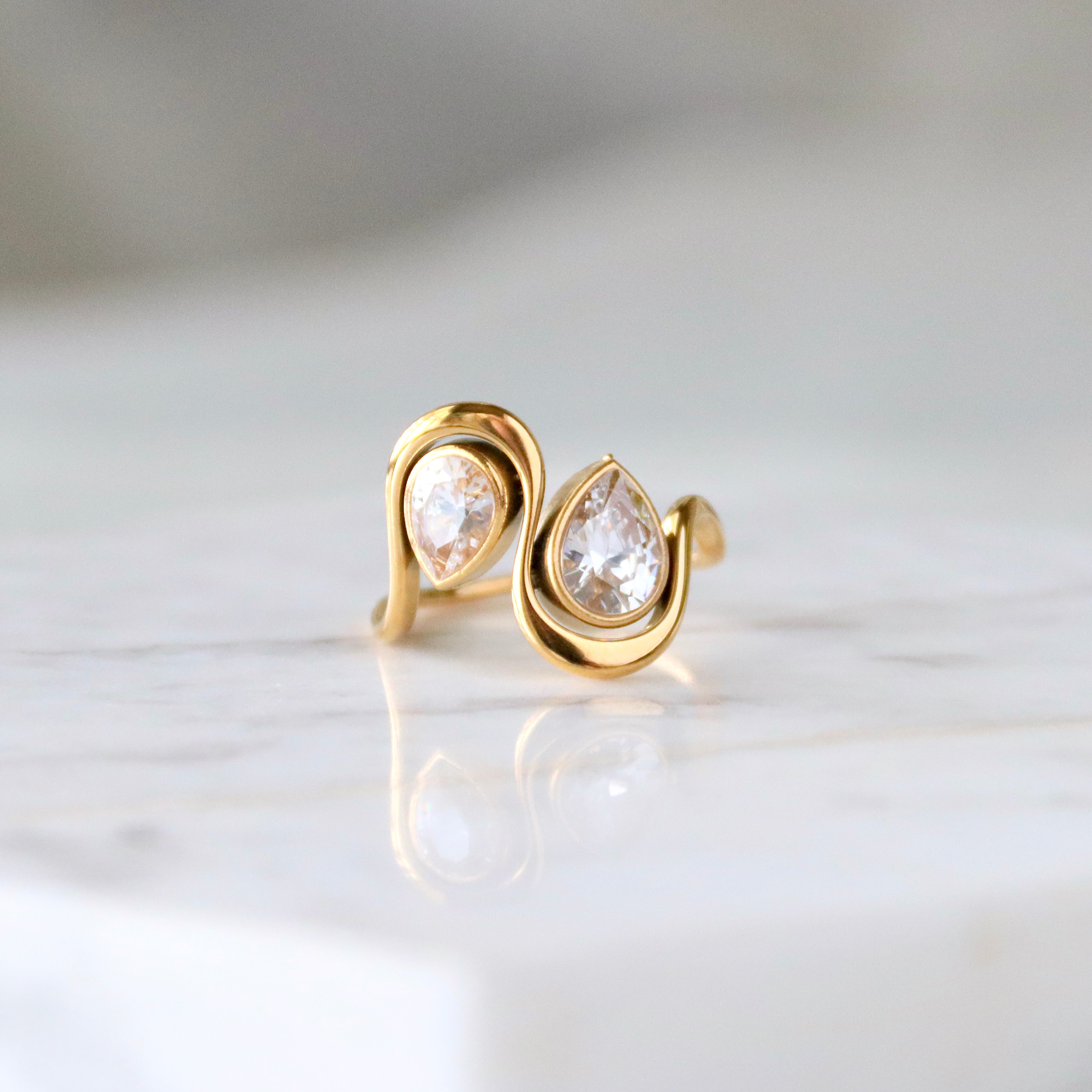 CZ Pear Wave Ring - Waterproof