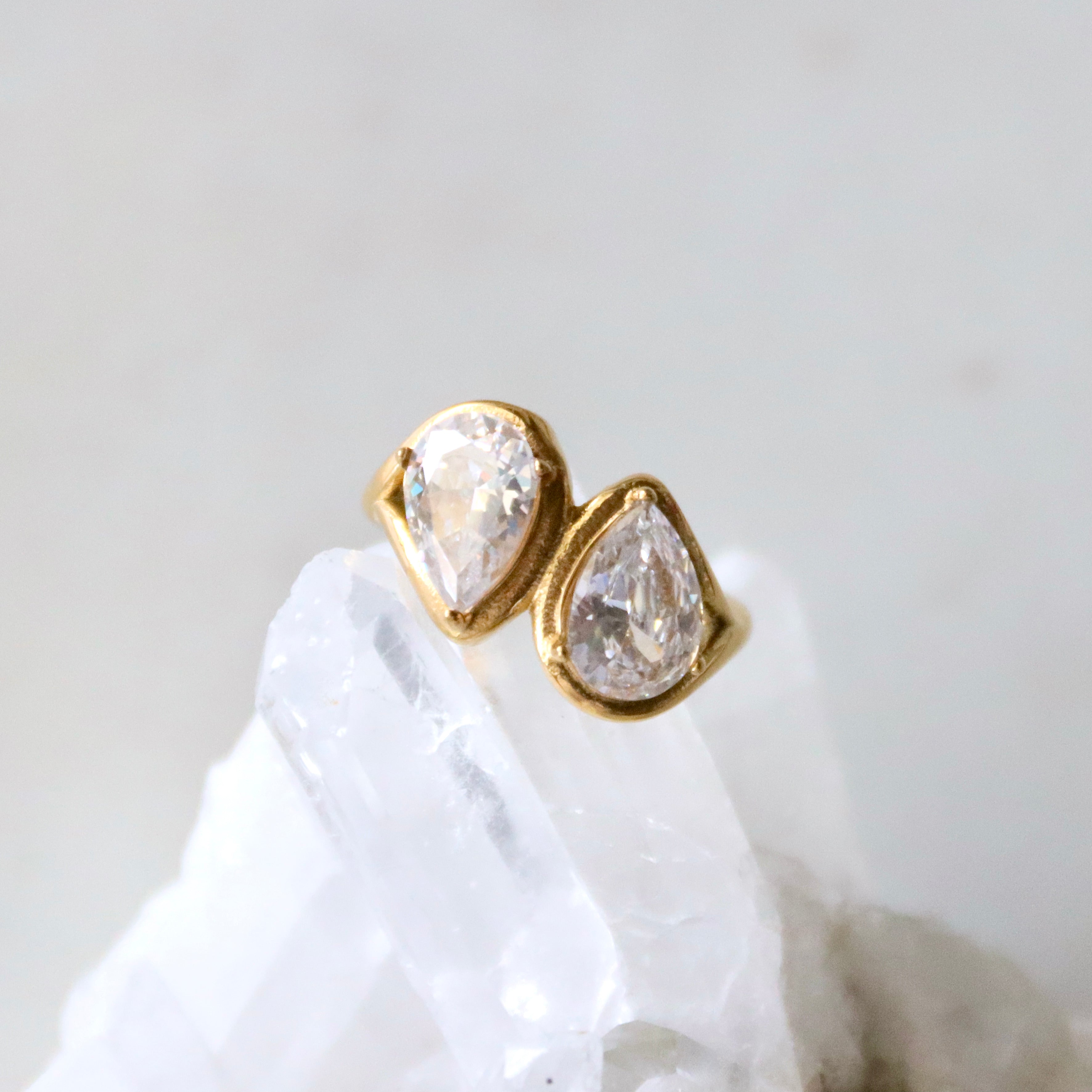 CZ Duo Pear Ring - Waterproof