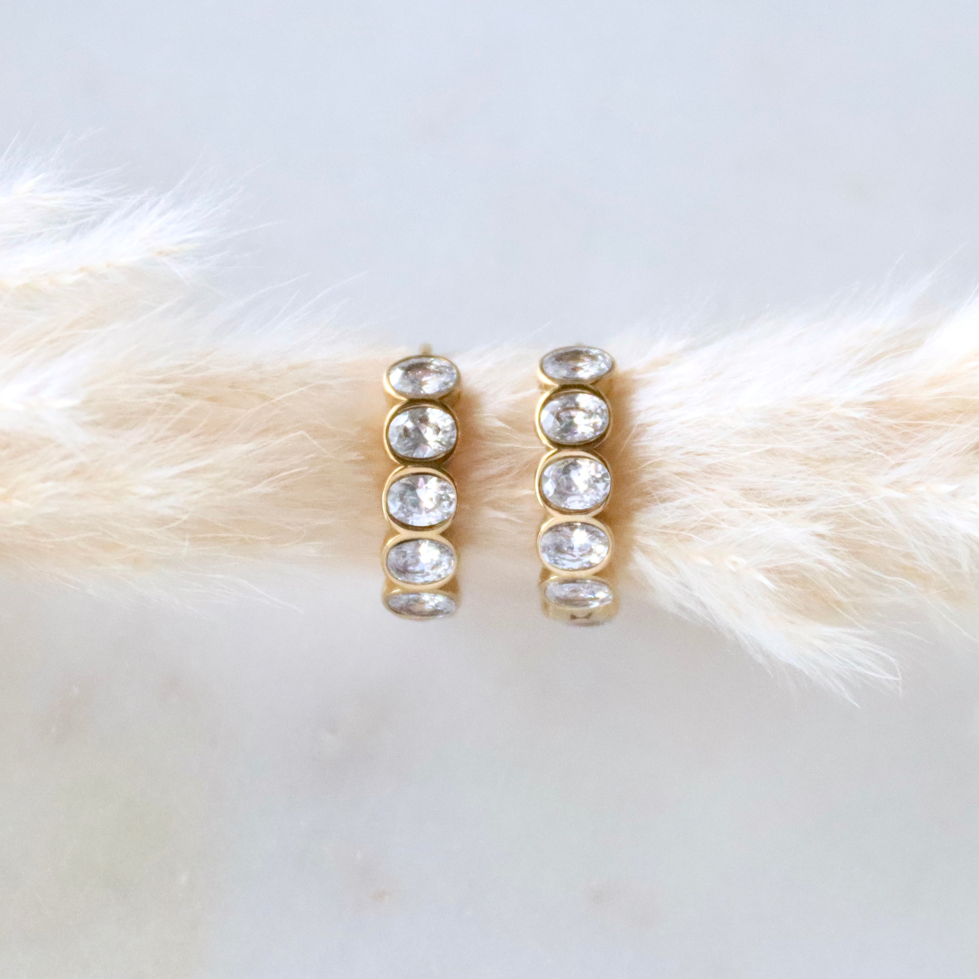 CZ Oval Hoop Earrings - Waterproof