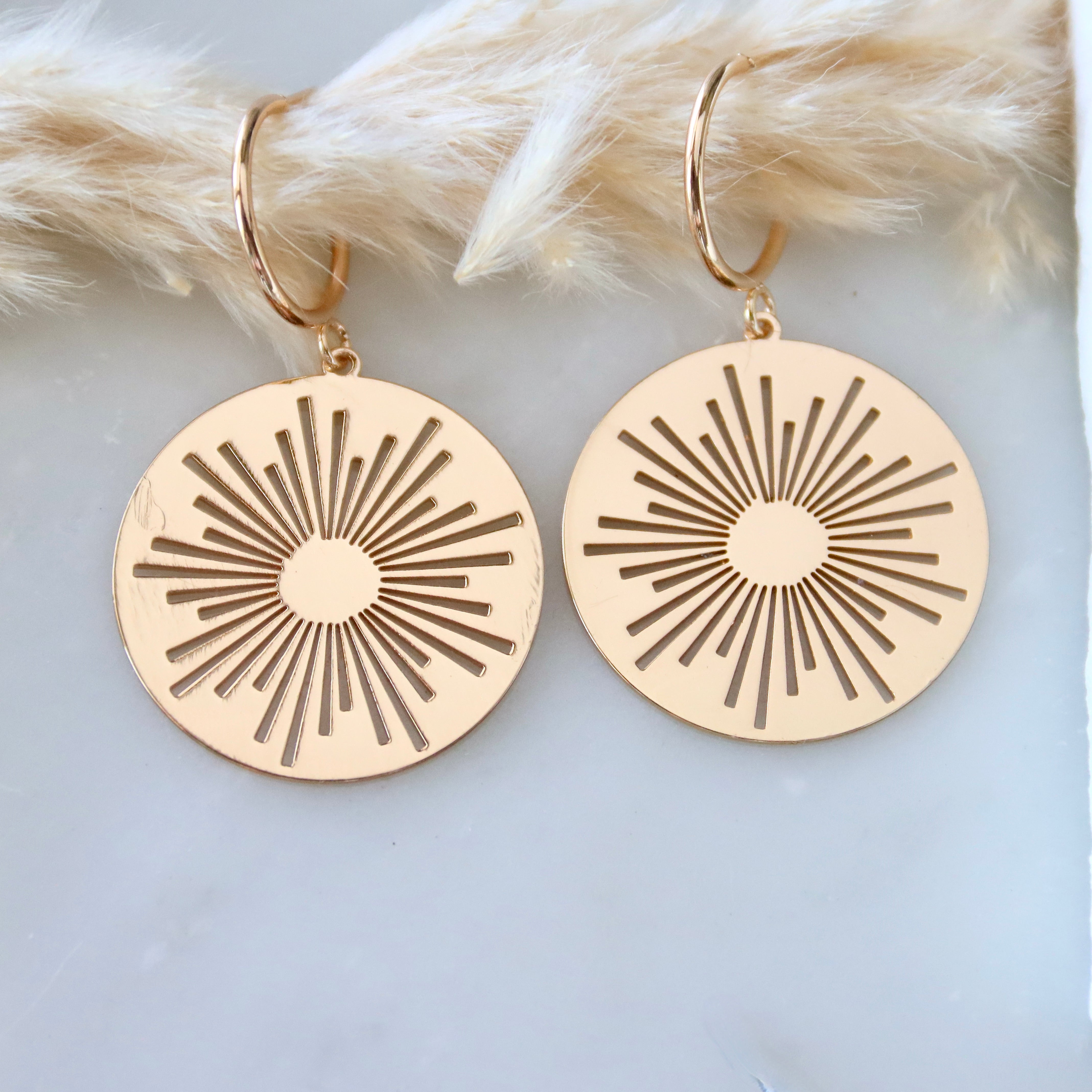 Sunburst Coin Hoop Earrings
