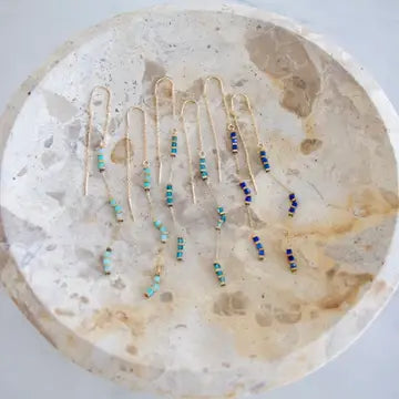 Square Gemstone Threader Earrings