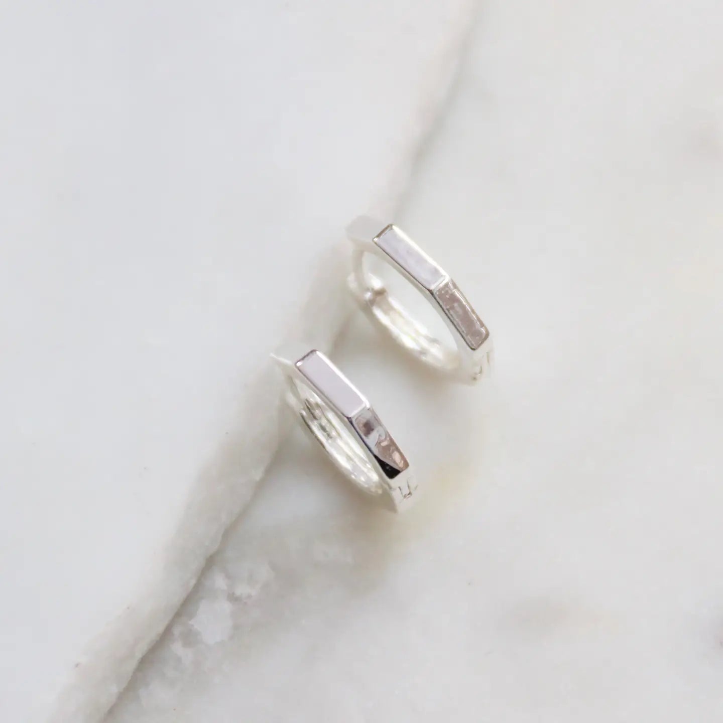 Hexagon Huggie Earrings - Gold or Silver