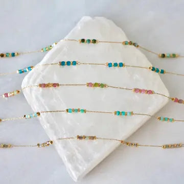 Square Gemstone Beaded Necklace