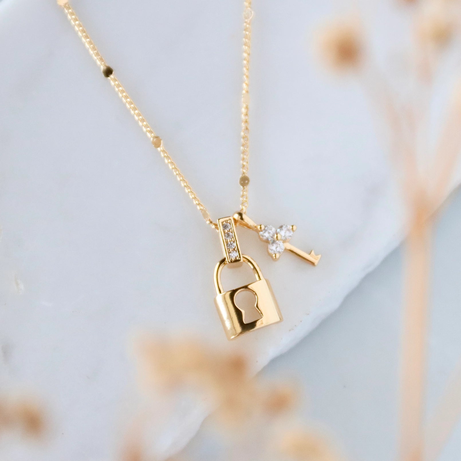 CZ Lock and Key Necklace