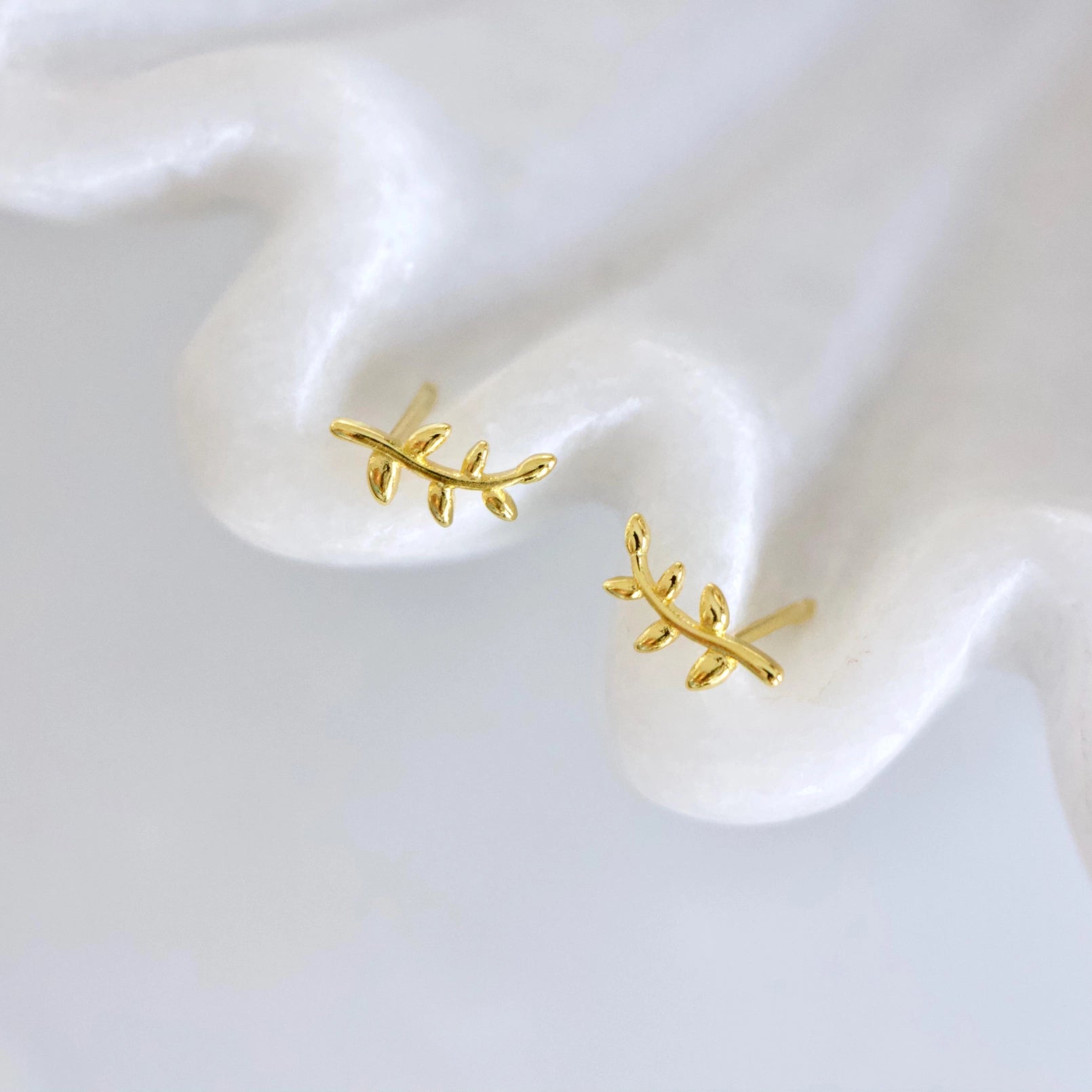 Olive Stud Earrings - Hypoallergenic, Gold Sterling Silver