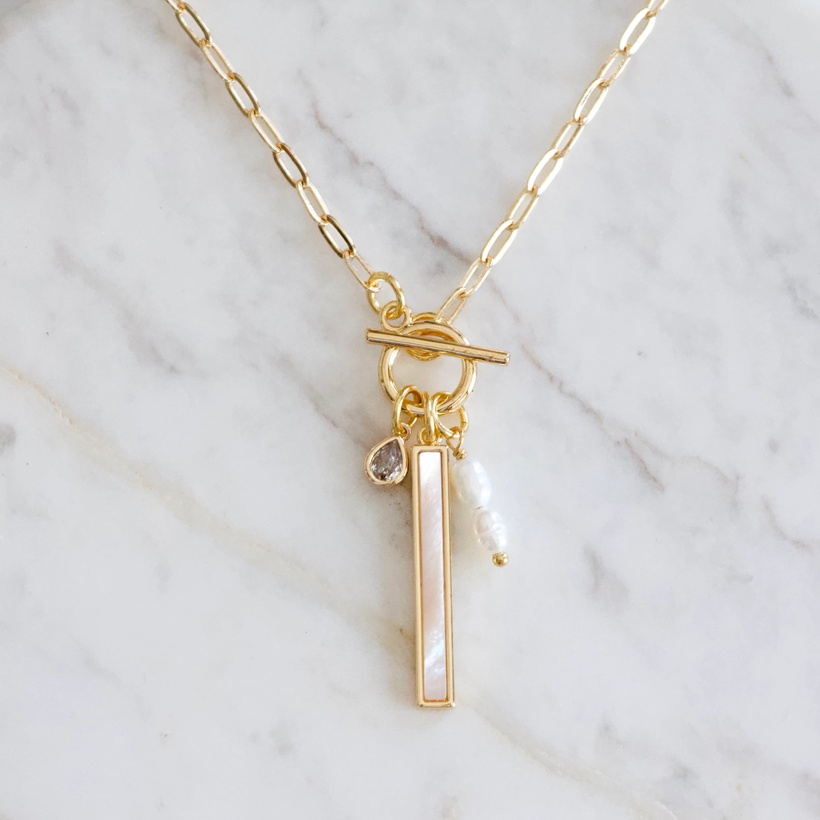 Mother of Pearl Charm Toggle Necklace