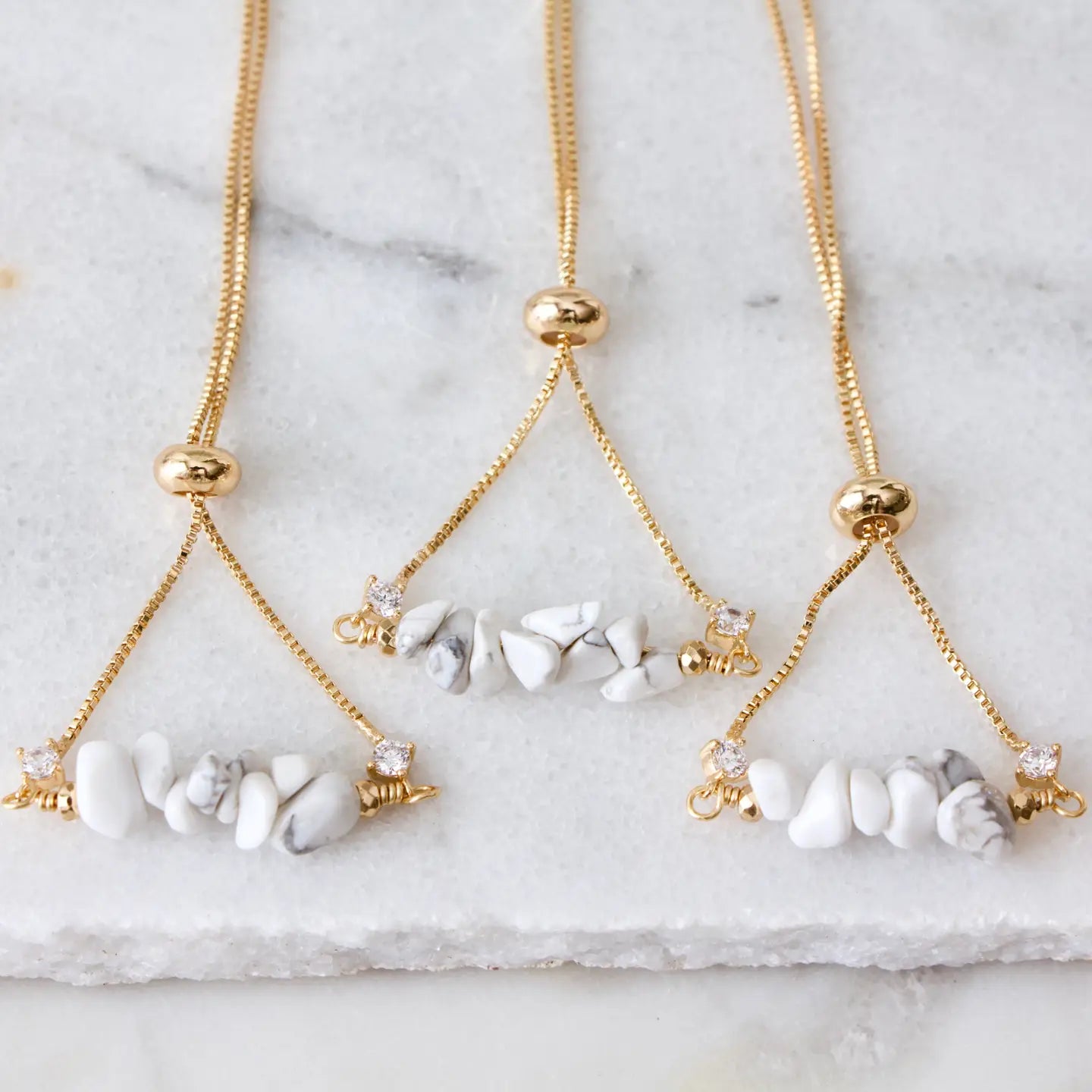 White Turquoise Nugget CZ Adjustable Bracelet
