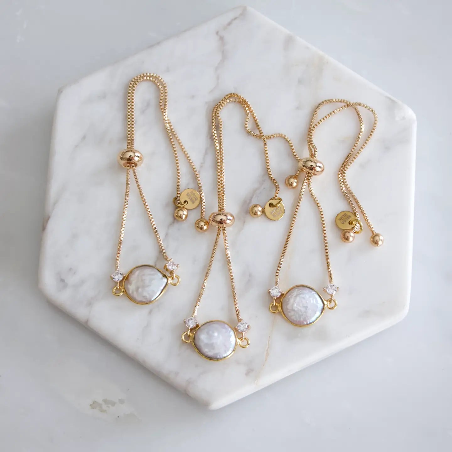 Pearl Coin CZ Adjustable Bracelet