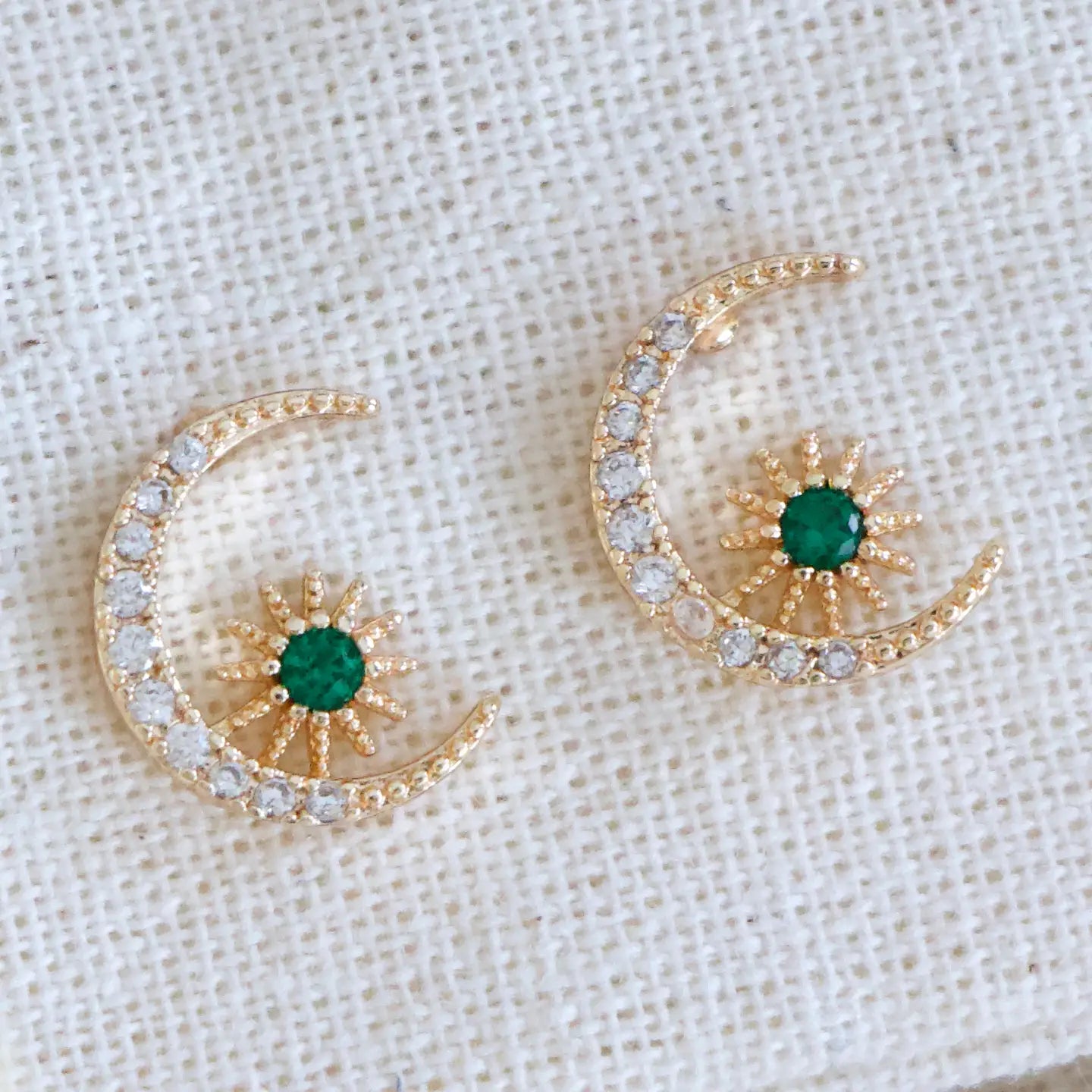 Emerald Green Moon and Star Earrings