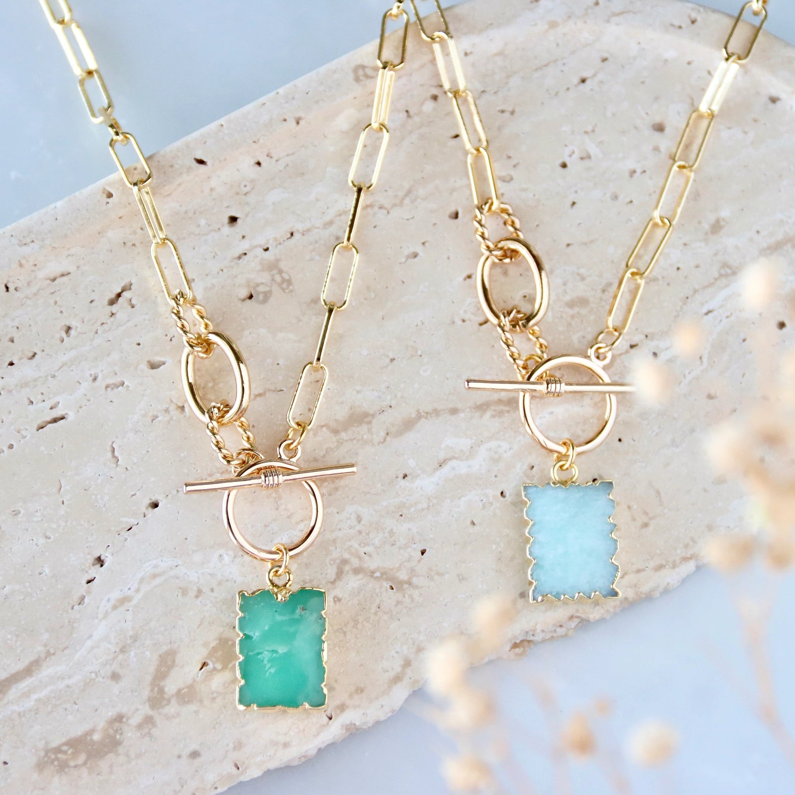 African Jade or Amazonite Toggle Necklace