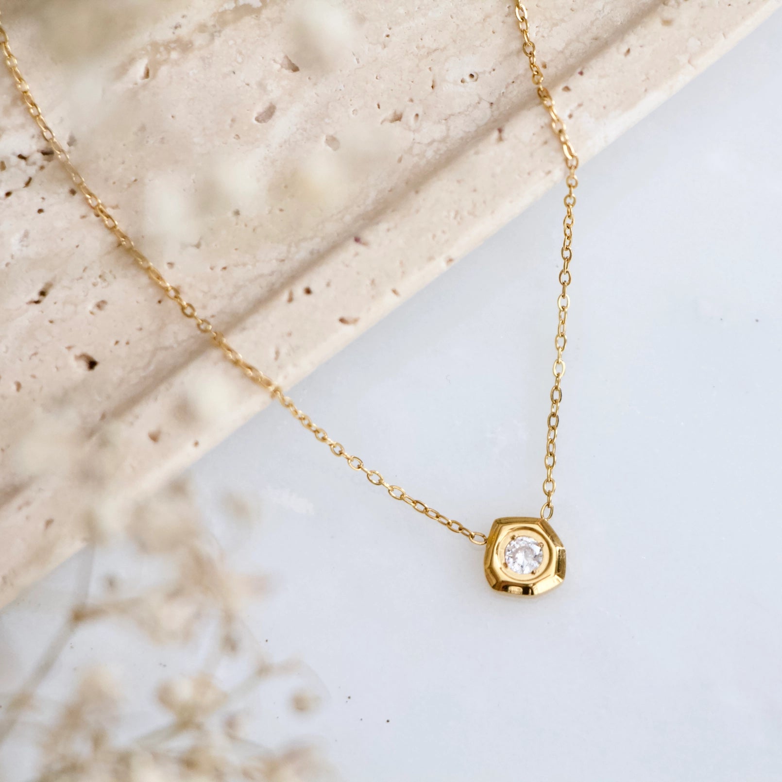 Zircon Geometric Nugget Necklace - Waterproof