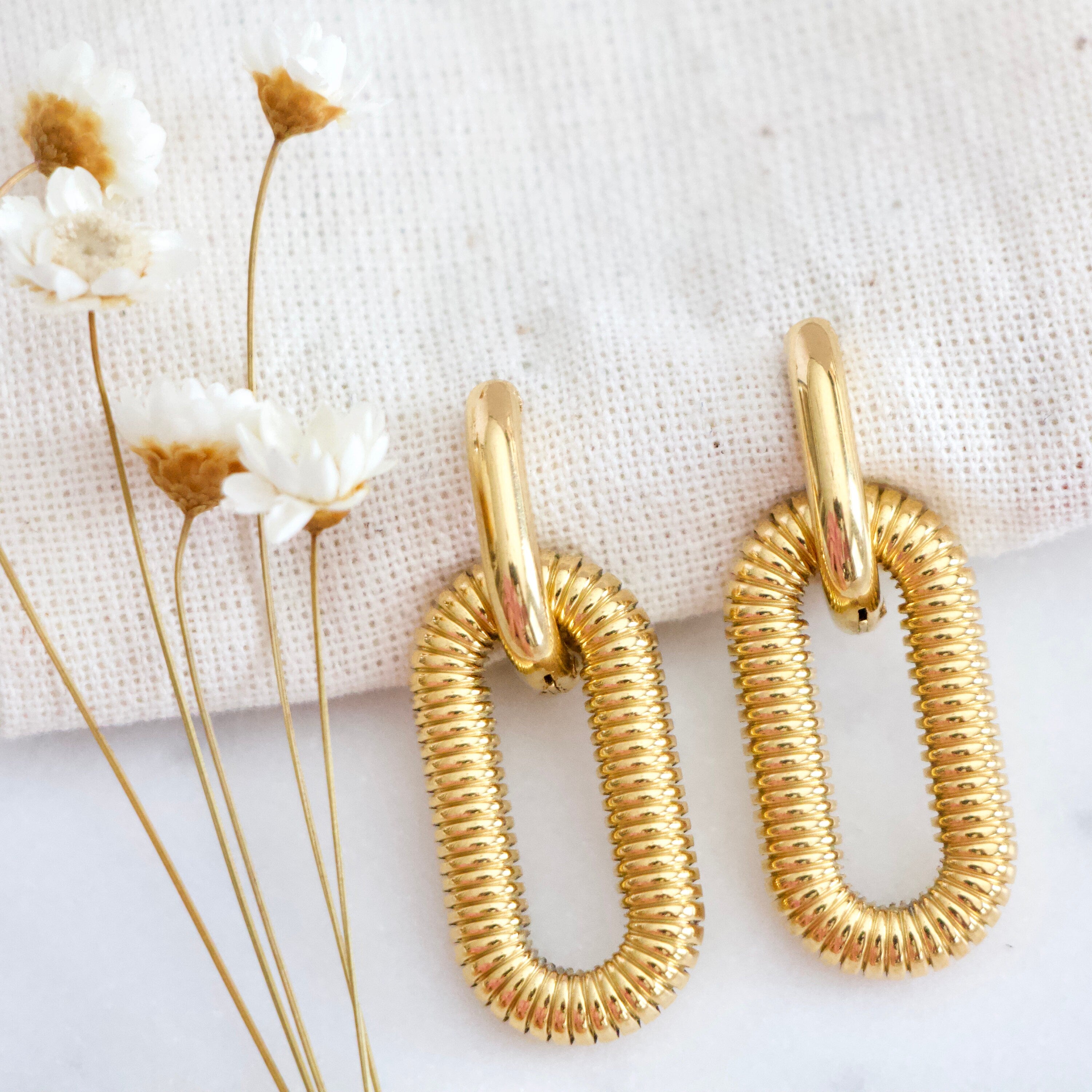 Oval Drop Hoop Earrings - Waterproof